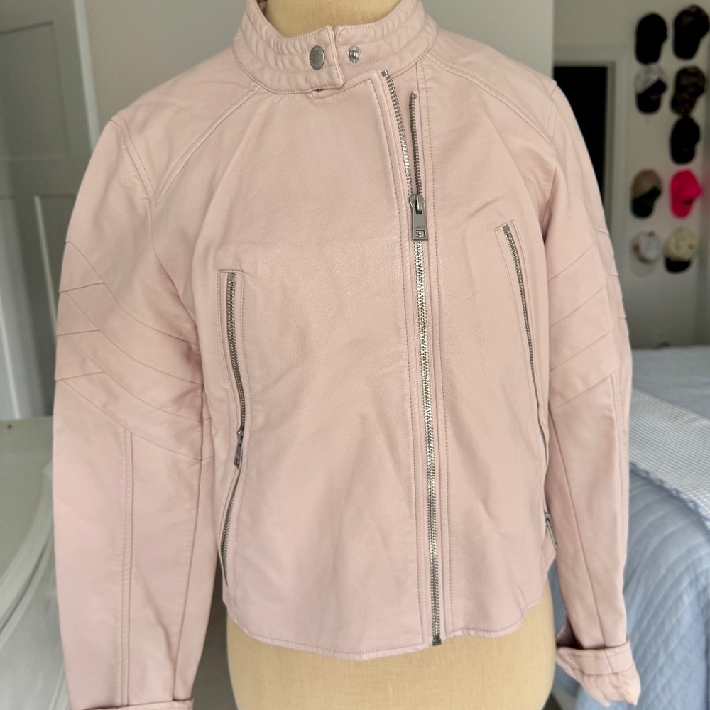 Levi Strauss Blush Pink Leatherjacket Silver Hardware Tab Collar Size S